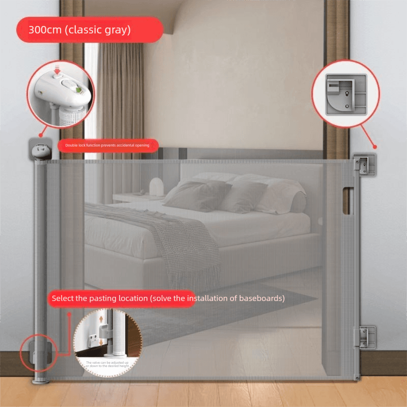 Grey Retractable Baby Safety Gate and Pet Barrier Extra Wide - Grey Drill