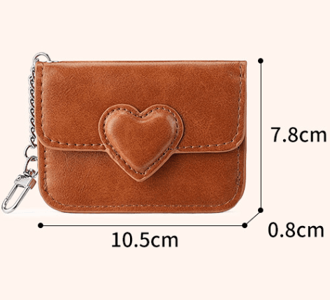 2-Piece Coffee Women's Slim PU Leather Card Holder with Heart Detail