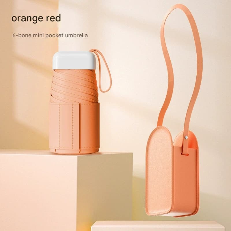 Mini Pocket Umbrella with Matching Crossbody Bag - UV Protection - Orange