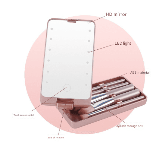 White LED Lighted Makeup Mirror with 5-Piece Cosmetic Brush Set