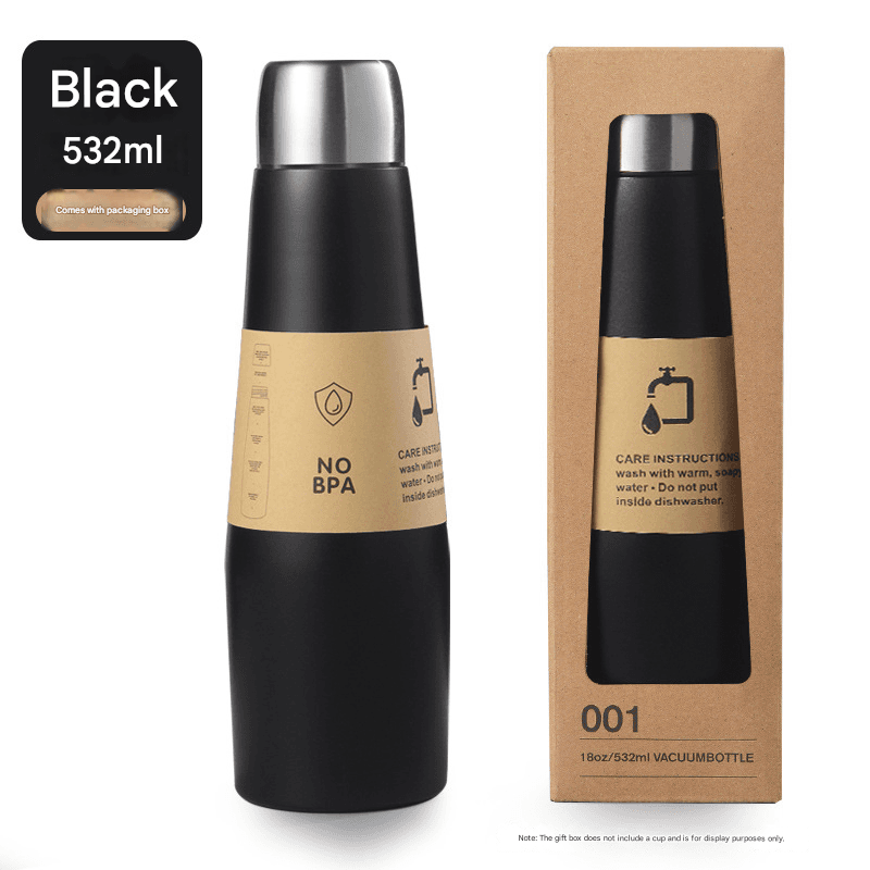Black 304 Stainless Steel Vacuum Insulated Water Bottle - 532 ml