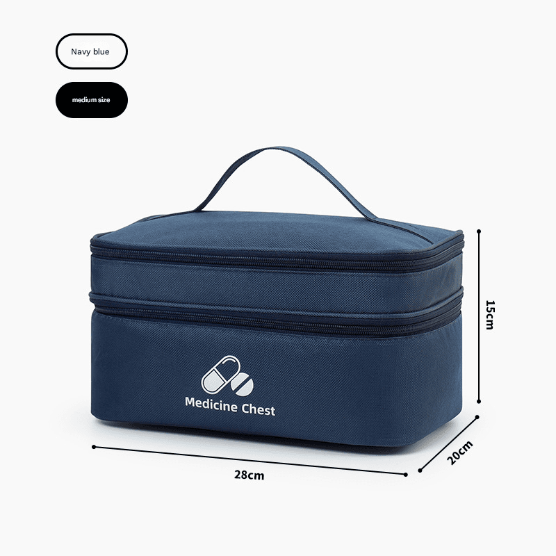 Dark blue Medium Double-Layer Medicine Organizer - Portable First Aid