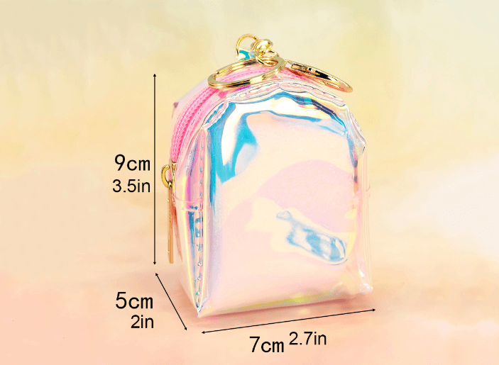 4-Piece Holographic Mini Backpack Coin Purses - Iridescent TPU Keyring Pouch