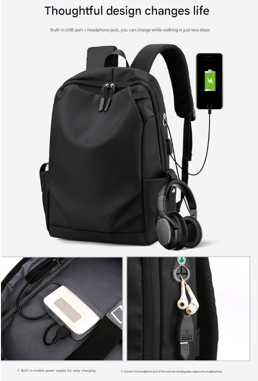 Black Modern Anti-Theft Laptop Backpack with USB Charging Port