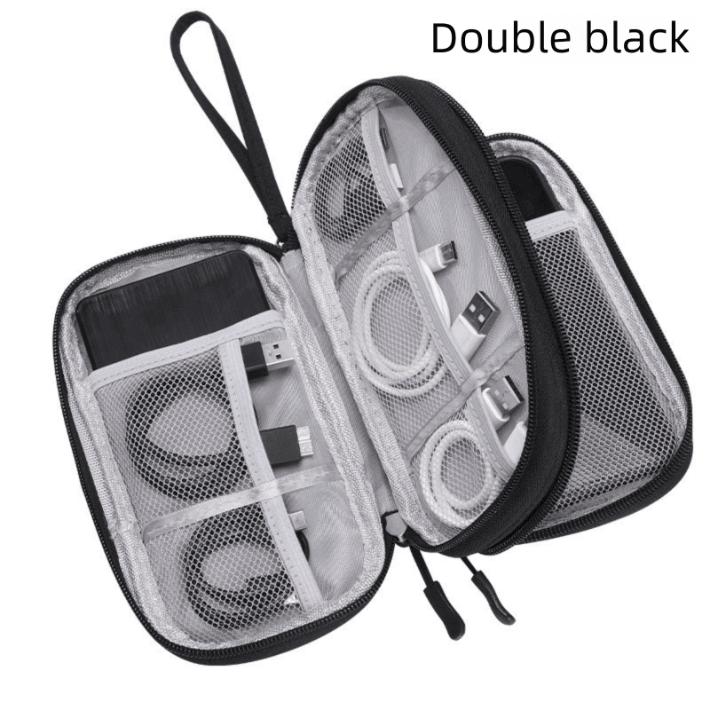 2-PCS Black Double Layer Travel Electronics Organizer Bag Waterproof Cable