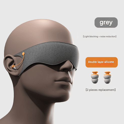 Grey 2-in-1 Blackout Sleep Mask with Integrated Noise Reducing Earplugs