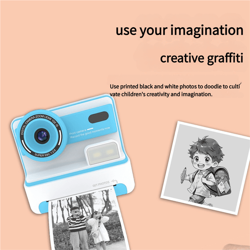 Kids Instant Print Camera - Creative Drawing & Photo - Pink+32GB memory card