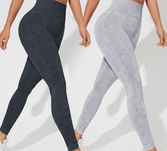 2-Piece Women's High Waisted Seamless Yoga Leggings Washed Black and Light