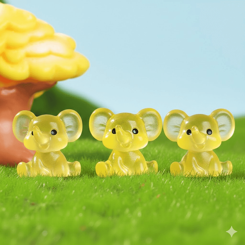 3-Piece Set Mini Luminous Yellow Elephant Figurines Split Pose Glow
