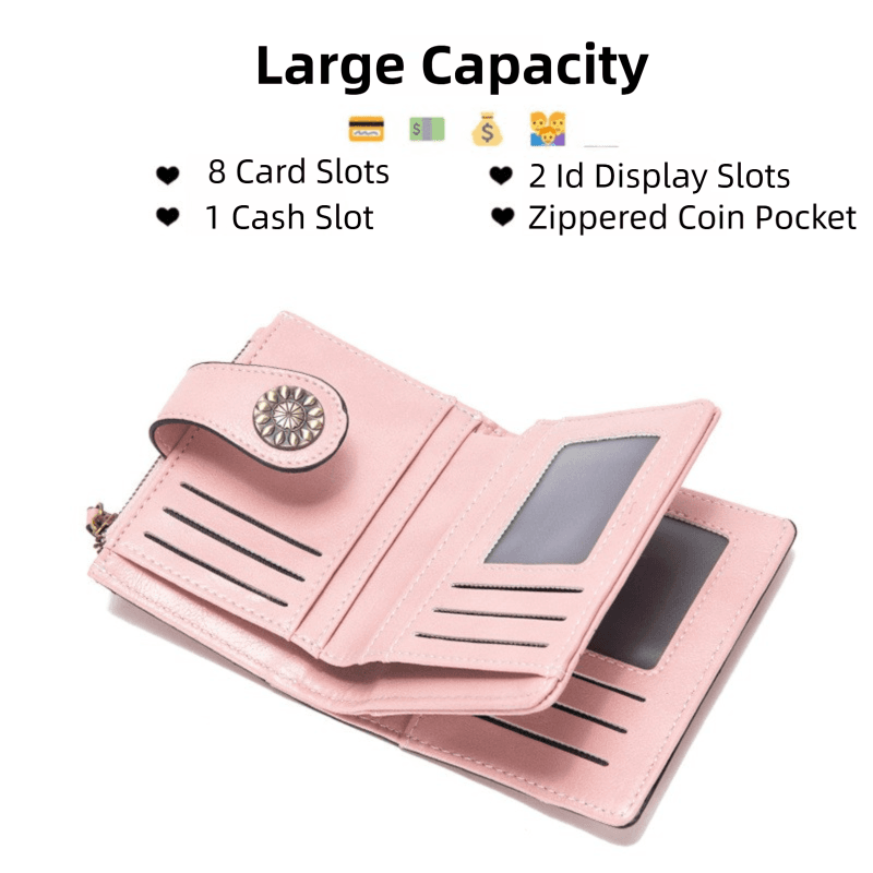 Red Korean Style Cutout Compact PU Leather Wallet - Women's Mini Bifold
