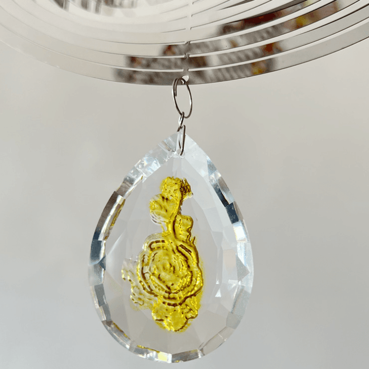 3D Silver Stainless Steel Rose Water Drop Wind Chime (25 × 26 cm) - Mirror
