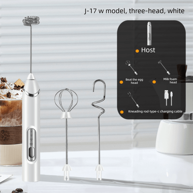 Rechargeable 3-in-1 Handheld Milk Frother Set - Electric Whisk - White