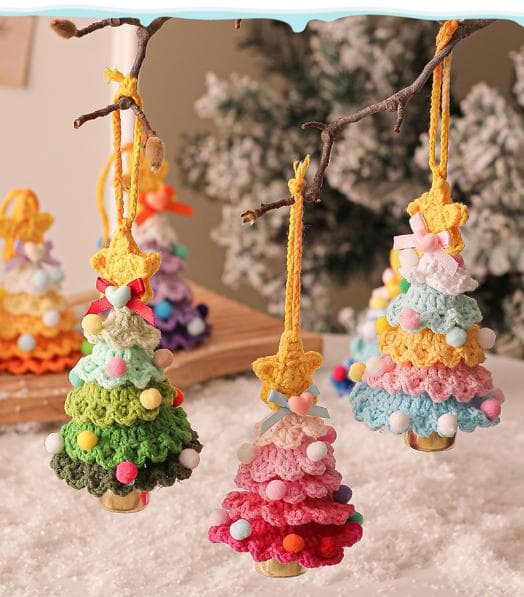 2-Piece Style A Yellow and Pink Handmade Crochet Christmas Tree Ornament