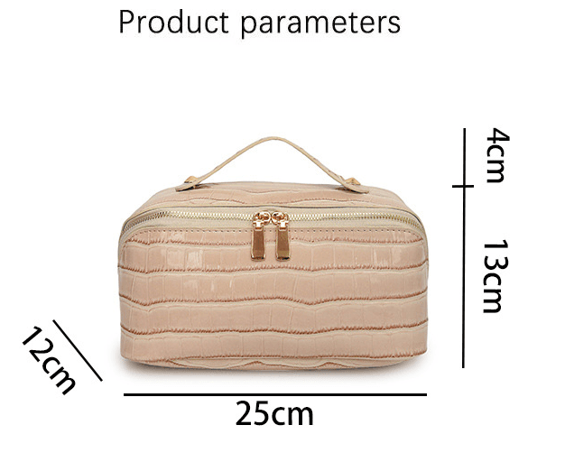 Black Croc-Embossed Travel Makeup Case Large Capacity Cosmetic Organizer Bag
