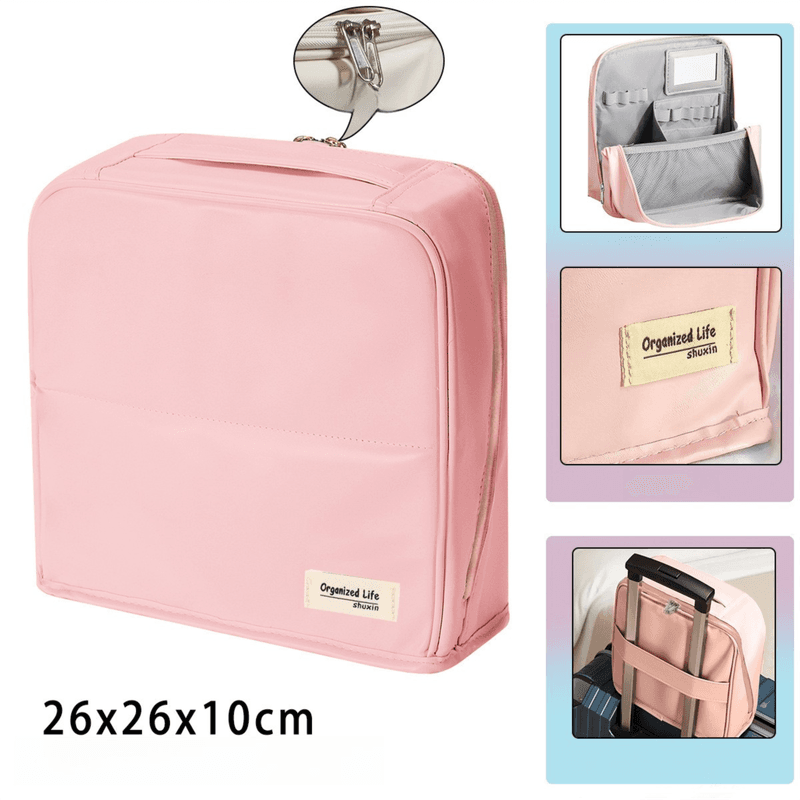 Pink Magnetic Compartmentalized Standing Cosmetic Bag - 26×10×26 cm