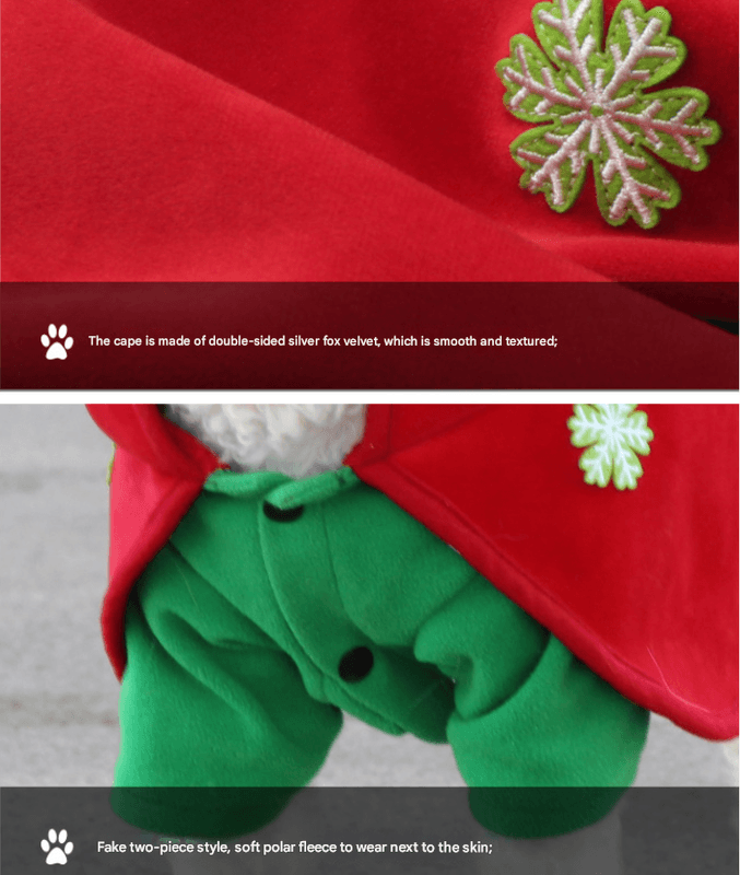 Christmas Dog Costume - Festive Hooded Cape & Green Jumpsuit Outfit - Size M