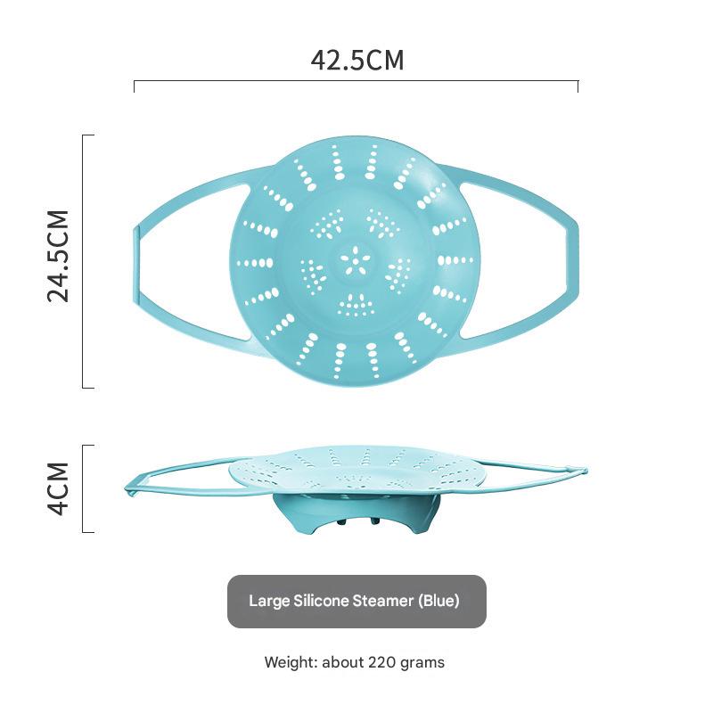 Large Blue Flexible Silicone Steamer Basket with Heat-Resistant Handles
