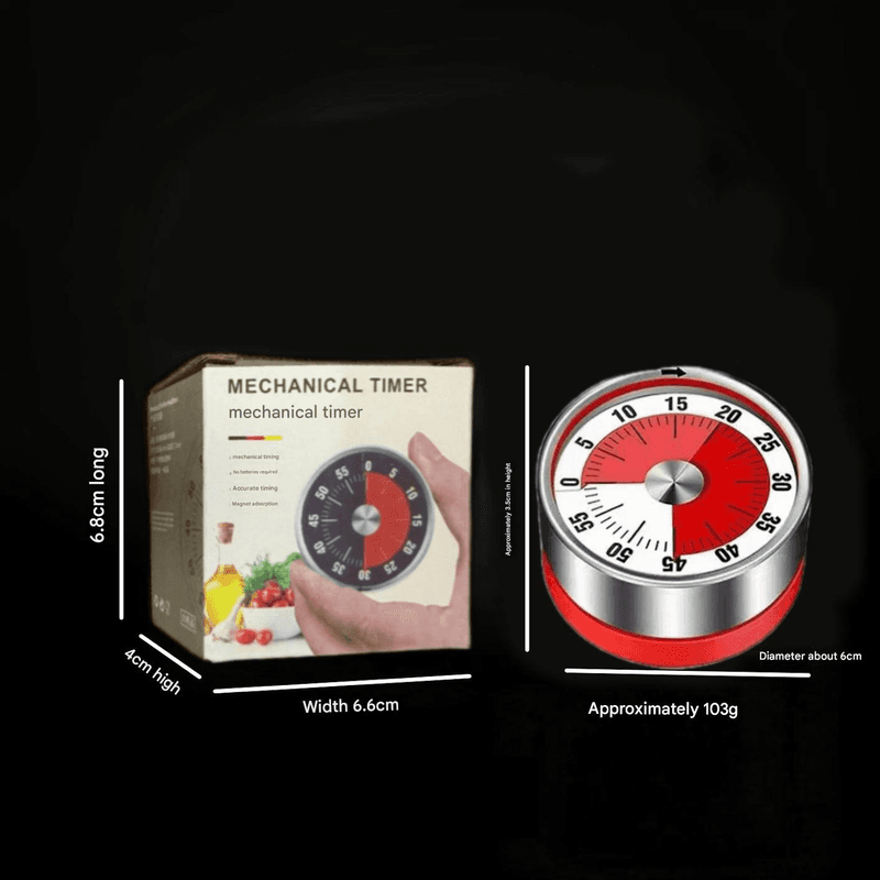Red Stainless Steel Magnetic Kitchen Timer - 60 Minute Mechanical Countdown