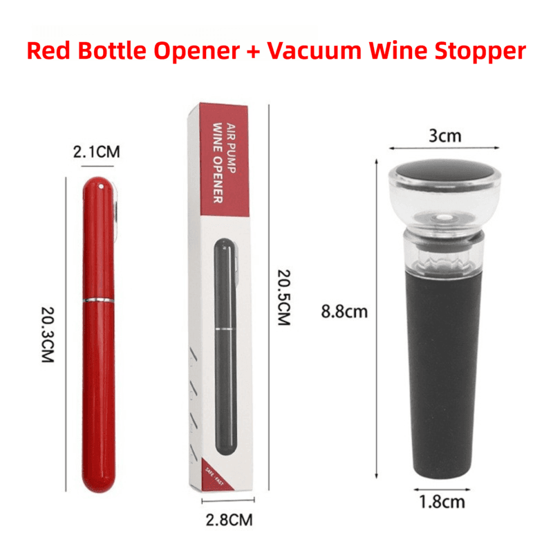Red Pen-Style Air Pressure Wine Bottle Opener with Vacuum Wine Stopper Set