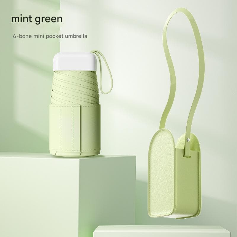 Mini Pocket Umbrella with Matching Crossbody Bag - UV Protection - Green