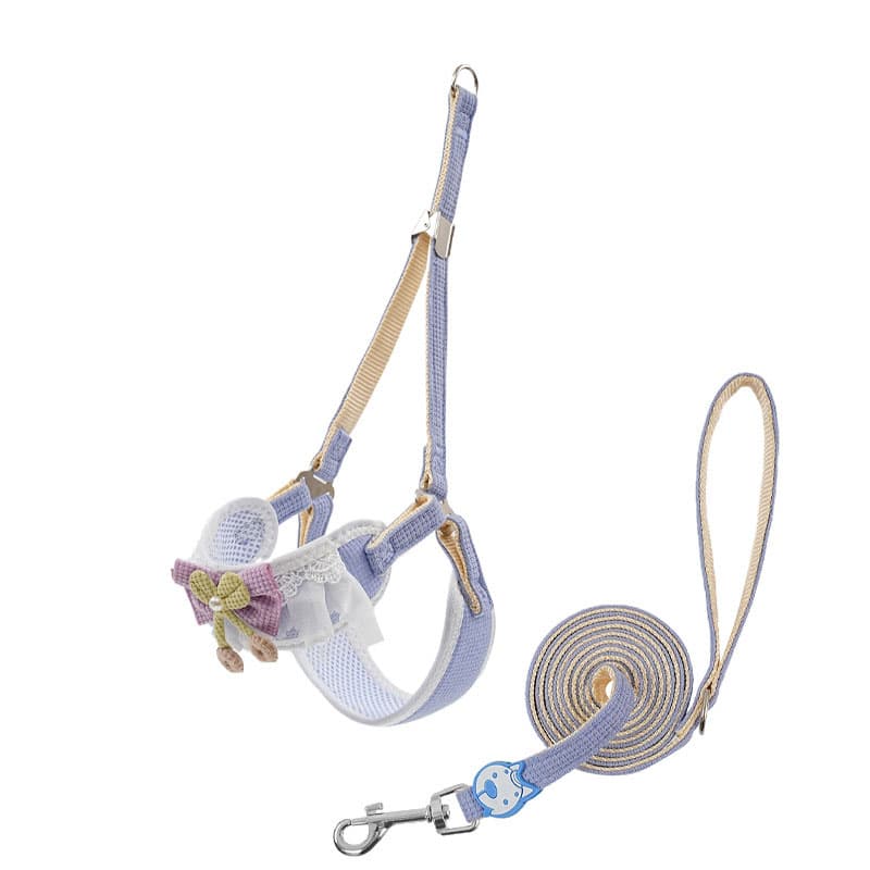 Sky blue Lace Y-Shaped Pet Harness and Leash Set - Breathable Mesh - Size:M