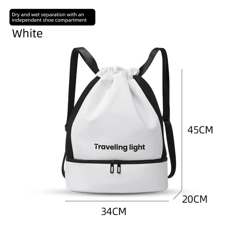 White Waterproof Drawstring Swimming Backpack with Wet Dry Separation