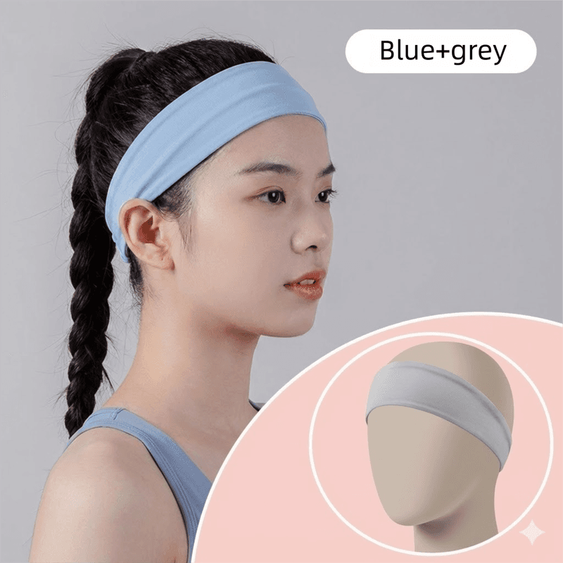 2 Pack Sports Headband with Silicone Sweat Guide Non-Slip - Blue & Grey