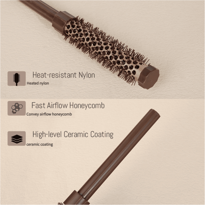 Fluffy Round Hair Brush Set #11 #13 #16 - Volumizing Ceramic Styling Tools