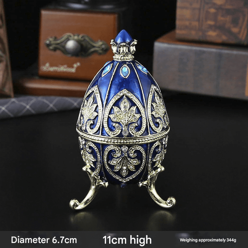 Blue Vintage European Rhinestone Inlaid Embossed Enameled Jewelry Box