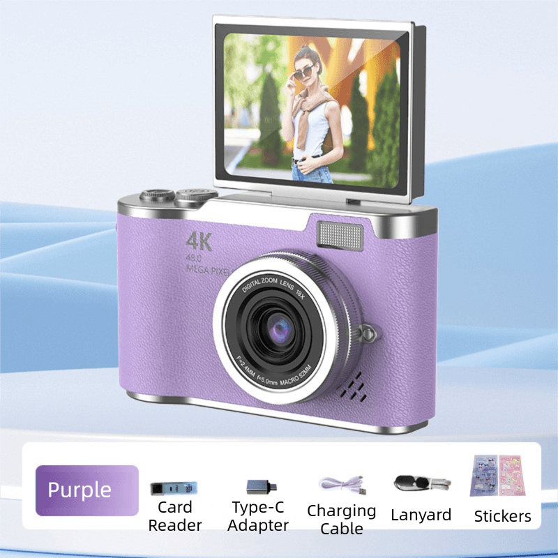 Purple 4K Compact Digital CCD Camera for Vlogging & Students - Portable