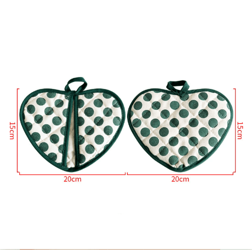 Green 2 Pack Heart Shaped Oven Mitts Heat-Resistant Cotton - Green Cotton