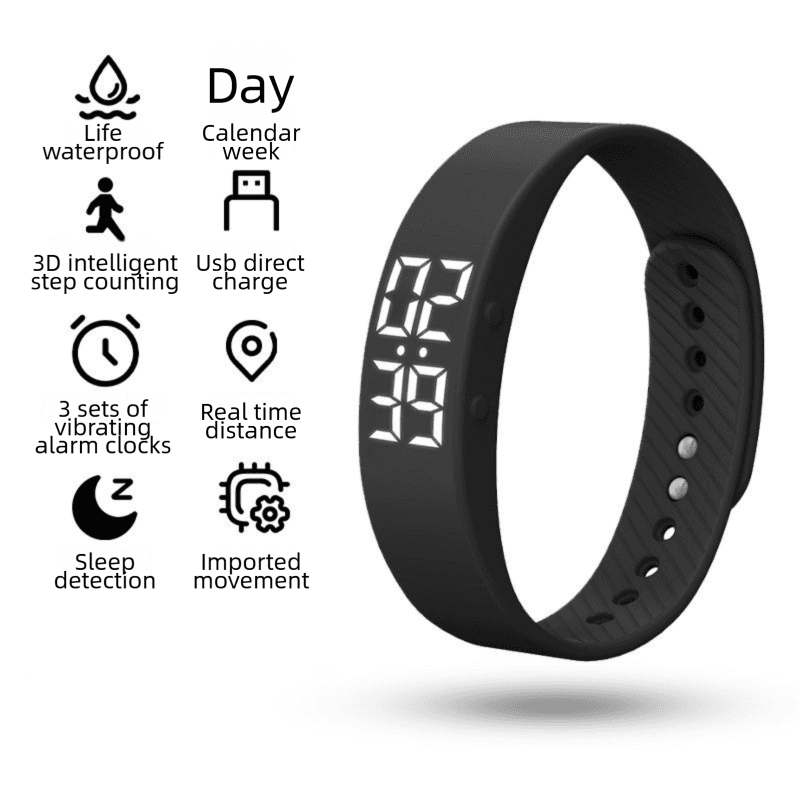 Black Silent Vibration Alarm Smart Silicone Wristband - Vertical version