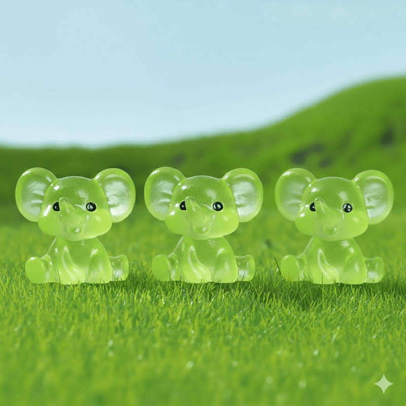 3-Piece Set Mini Luminous Green Elephant Figurines Split Pose Glow