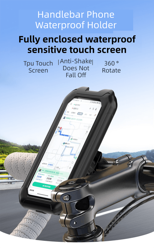 Black Bicycle Waterproof Phone Holder - Handlebar - Up to 7-inch Phones