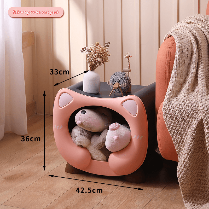 Pink Cat-Themed Stackable Storage Bin - Multi-purpose Pet Bed & Toy