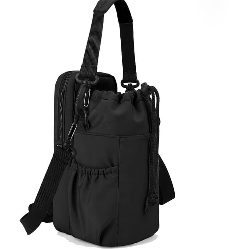 Black Portable Crossbody Water Bottle Holder with Multiple Pockets - Thermal