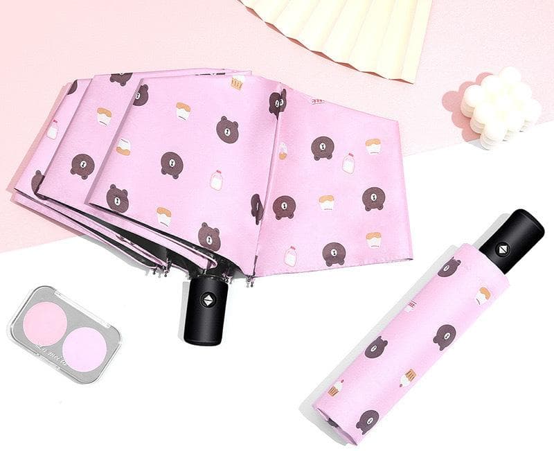 Auto Open/Close 8-Rib Sun & Rain Umbrella - 98 cm UV Protection - Pink