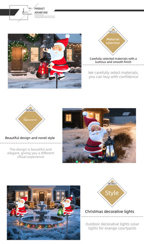 Colorful lights Solar Powered Santa Claus Garden Stake Light with Metal