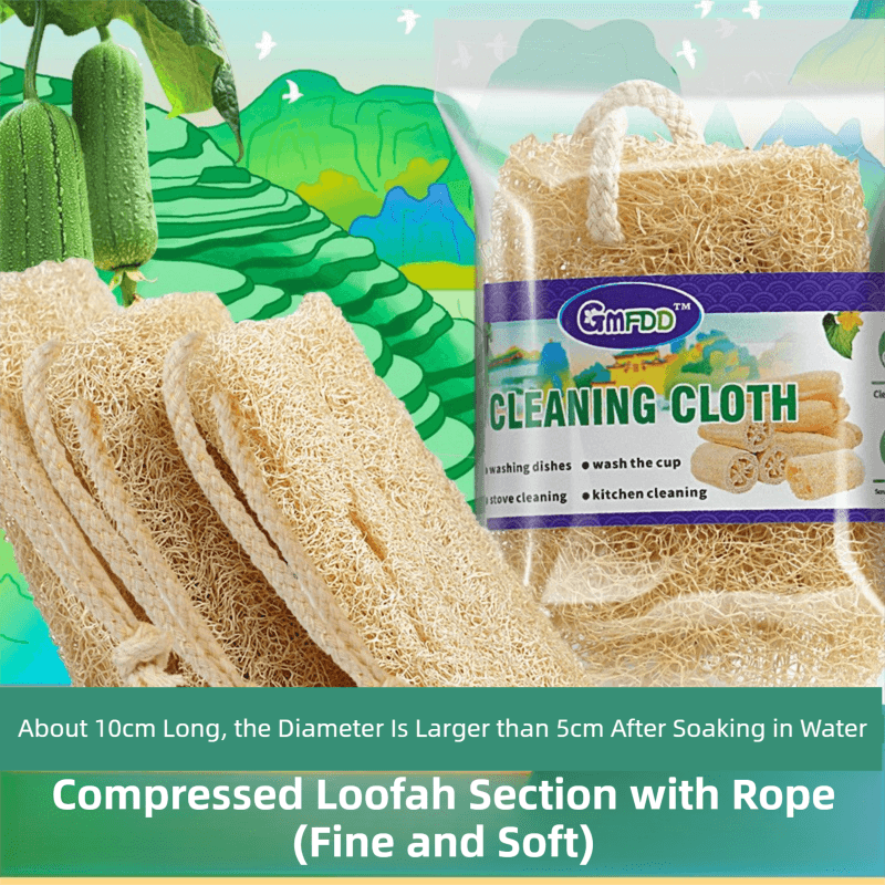 4-Pack Soft Square Natural Loofah Segment Scrubber With Hanging Rope - Zero