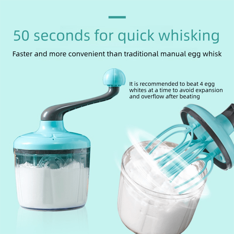Blue Manual Hand-Crank Egg Beater - Semi-Automatic Whisk for Whipping Cream
