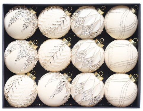 Beige-yellow 12-Piece 8 cm Christmas Bauble Set - Colorful - Beige yellow