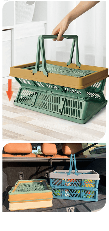 Large Collapsible Storage Basket with Handles - Portable Folding - Green