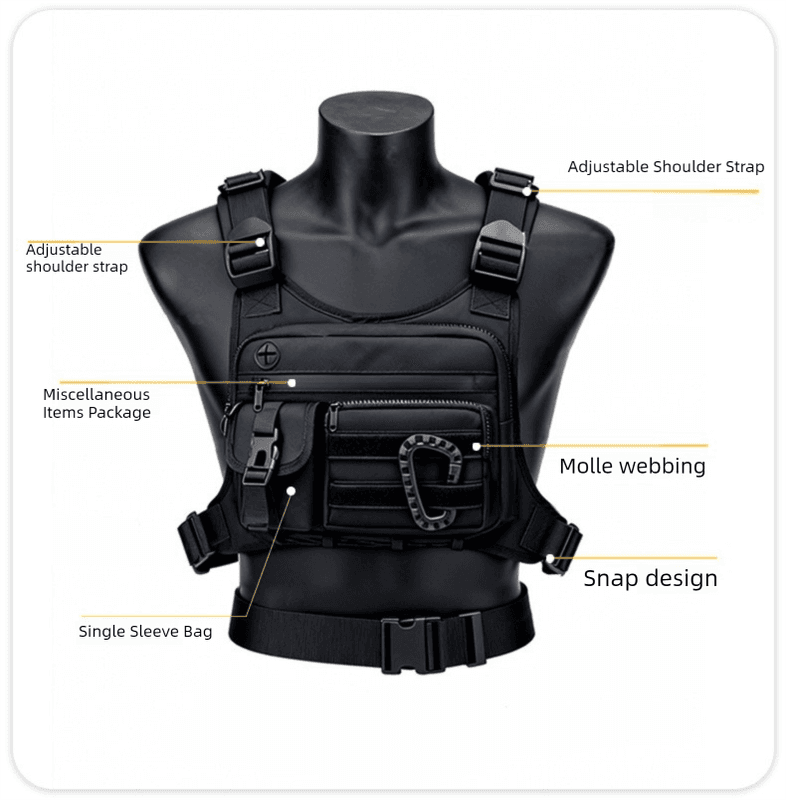 Black Outdoor Tactical Chest Pack - Lightweight Running - 27×17×5 cm