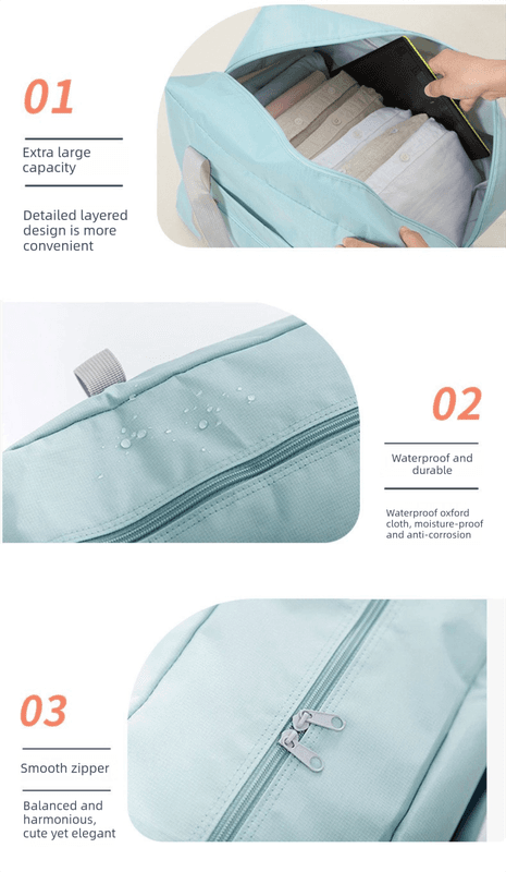 Blue Foldable Travel Duffel Bag - Lightweight - 5-Piece Set