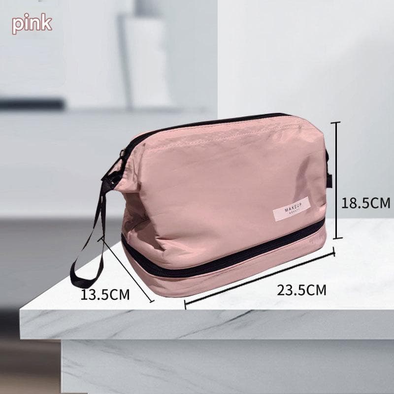 Pink Dual-Compartment Makeup & Toiletry Bag - Large Capacity Travel
