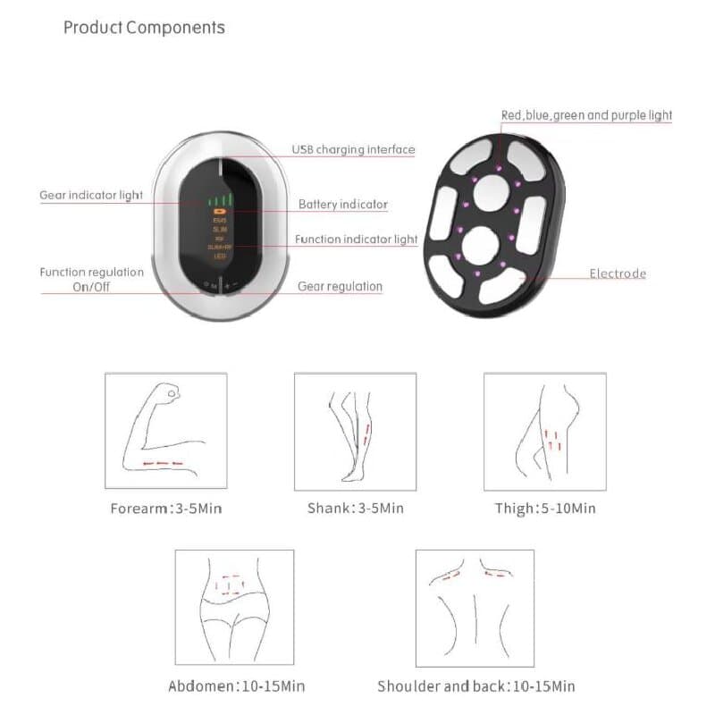 White RF Body Sculpting Massager Handheld Slimming Device with EMS & LED