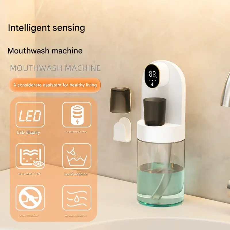 Smart Automatic Mouthwash Dispenser - 4 Adjustable Levels, LED - White