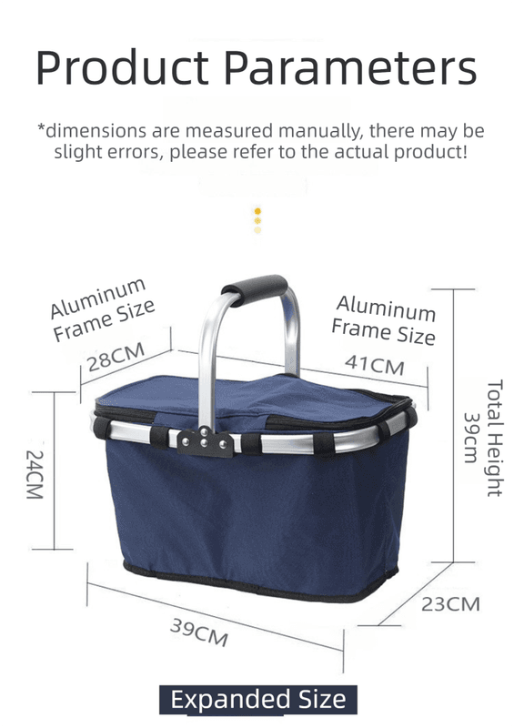 Black Foldable Insulated Picnic Basket With Zipper Lid & Handle - Modern
