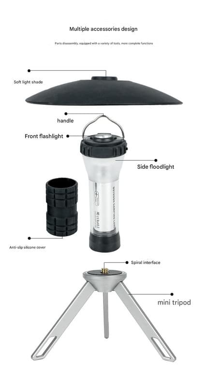 Portable Outdoor Camping Lantern with Tripod Stand, Soft Light - Black