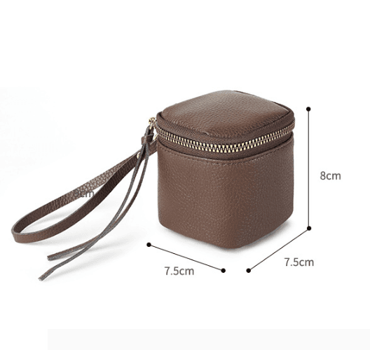 Coffee 2 Pack Mini PU Leather Cube Cosmetic Bag - Portable Travel Pouch